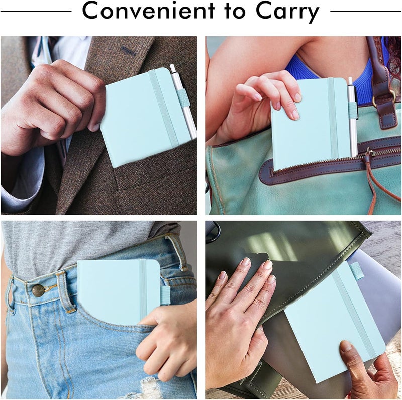Feela 3 Pack Pocket Small Notebook Journals, Mini Cute Memo Notepad Hardcover College Ruled Lined Journals with Pen Holder for Women Girls Office School, with 3 Black Pens, 3.5”x 5.5”, A6, Sky Blue - Image 5